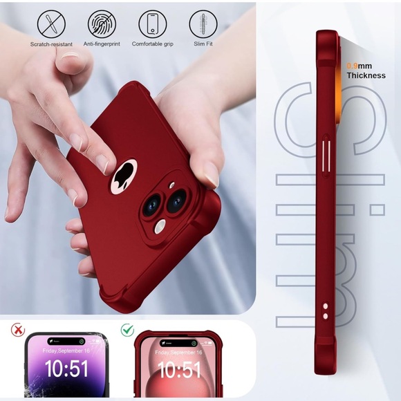 IP 15 Heavy Duty, 2 pc Toughness Tempered Glass, Slim Red Phone Case - Picture 5 of 7